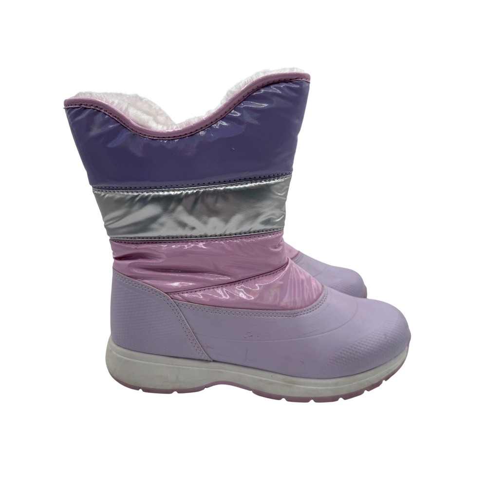 Wonder Nation‎ 5 Purple Snow Boots Kids Faux Fur Lined Metallic Winter
